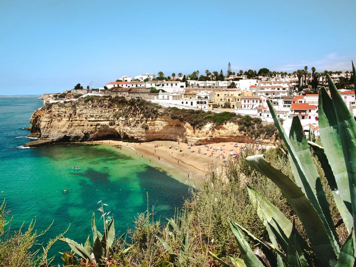 Carvoeiro, where the village runs down to a small cove beach