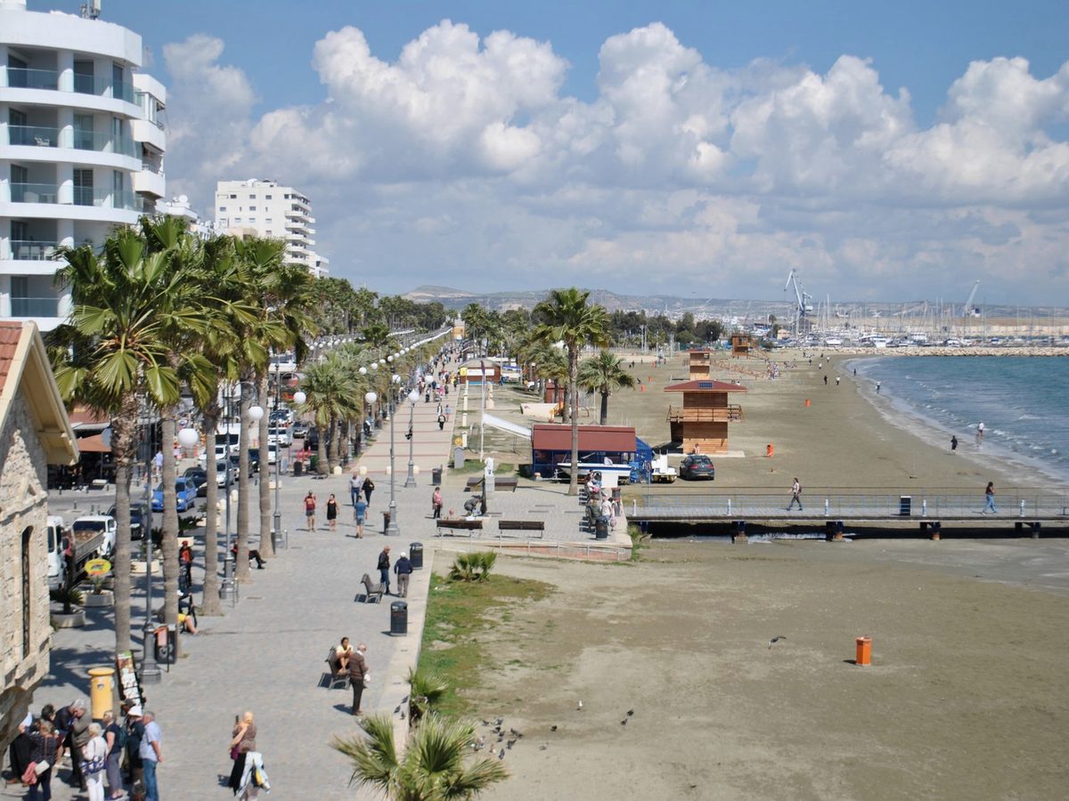 The palm-lined promenade at Larnaca