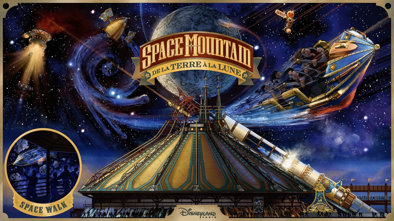Official concept artwork for the return of Space Mountain De la Terre à la Lune at Disneyland Paris