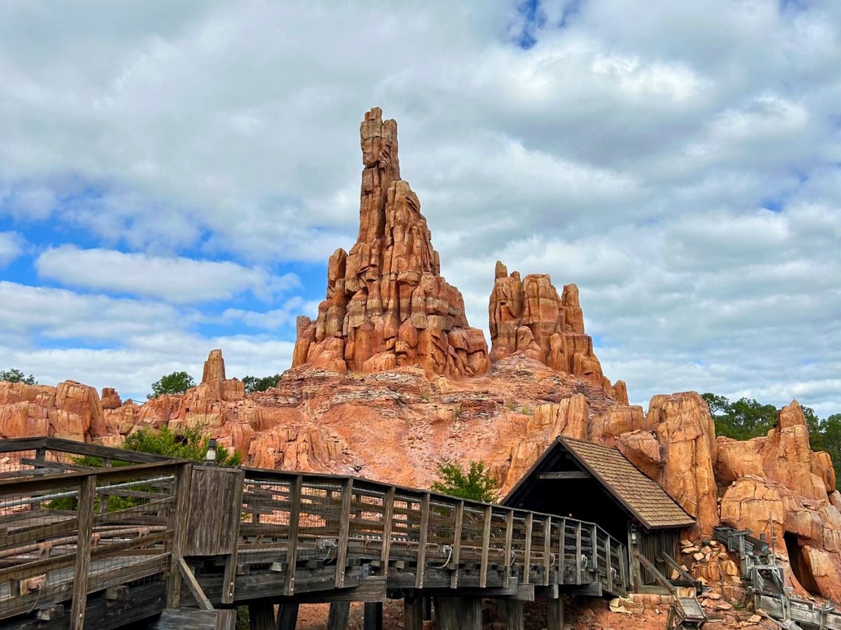 Big Thunder Mountain, a red-rock mine-train roller coaster in Frontierland at Magic Kingdom