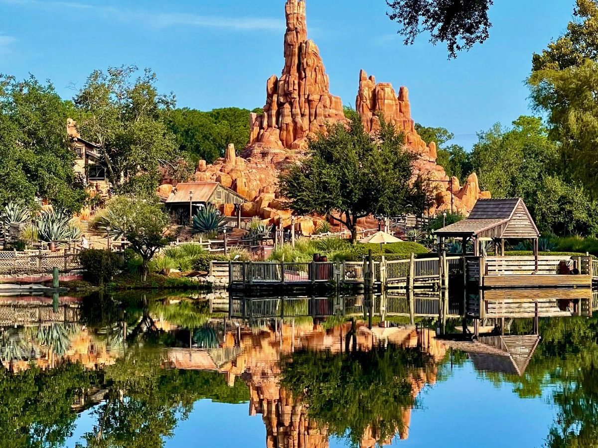 Big Thunder Mountain reflected in water at Magic Kingdom