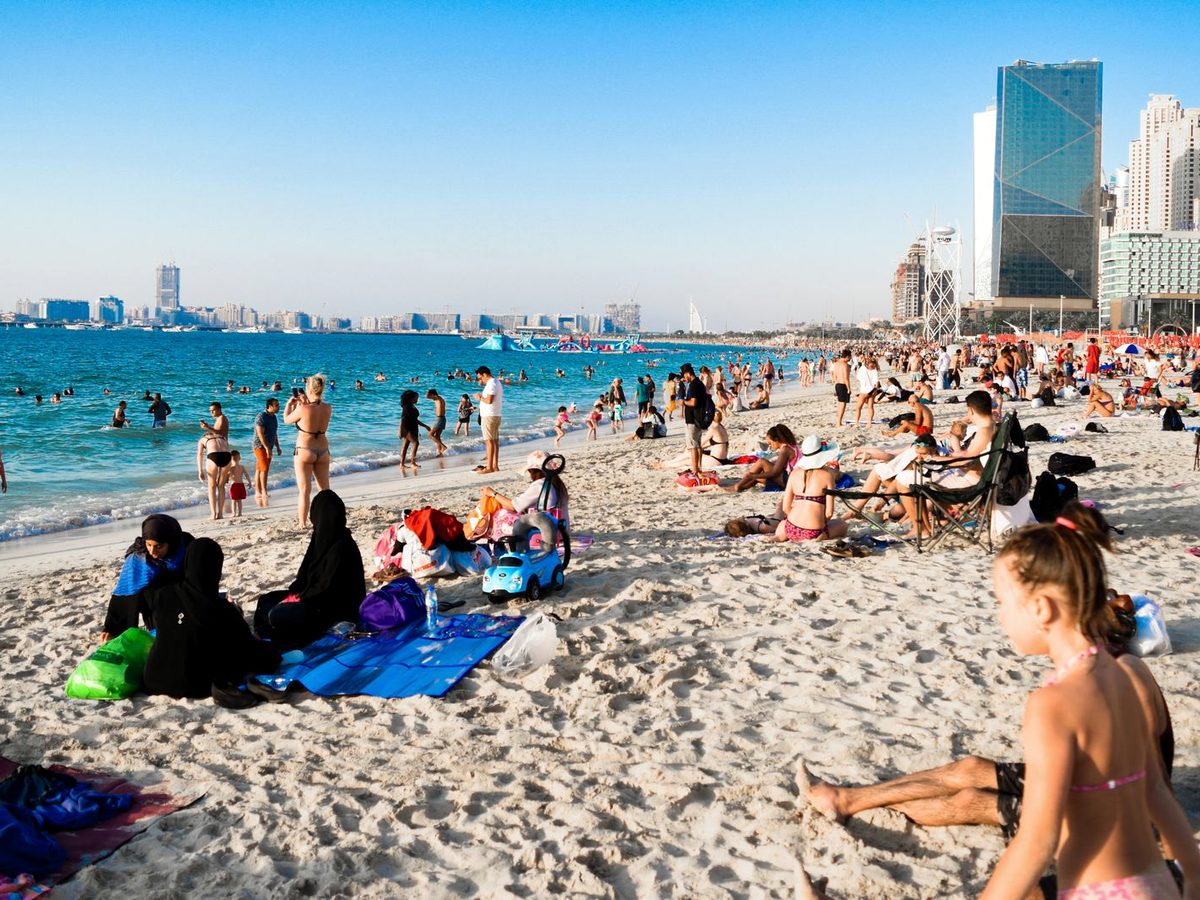 A Dubai public beach on the calm Gulf shallows
