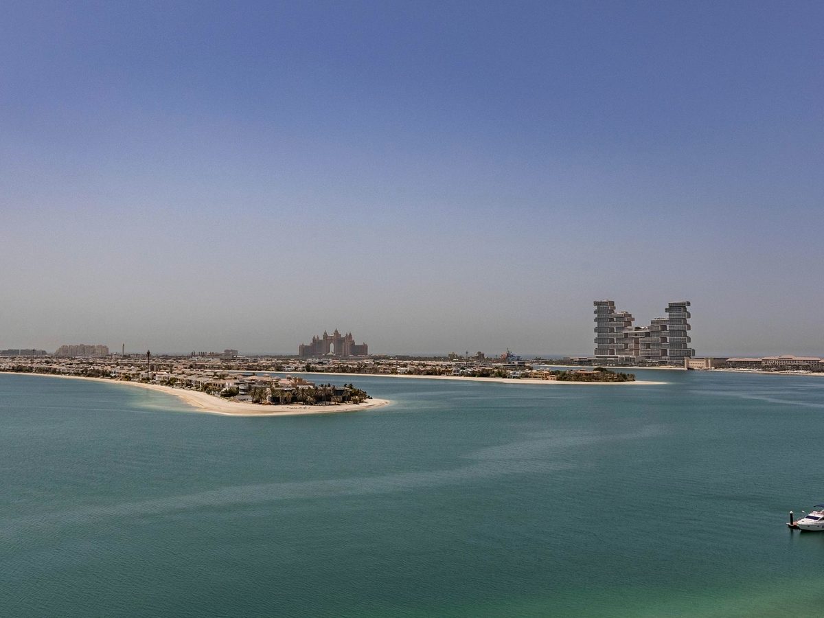 Palm Jumeirah and its resort fronds from above