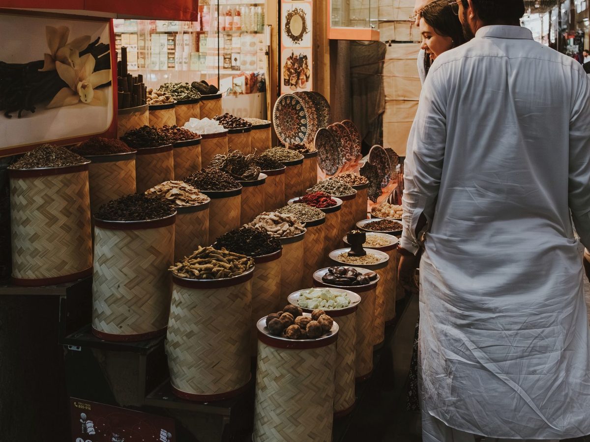 Stalls in the Dubai spice souk in old Deira