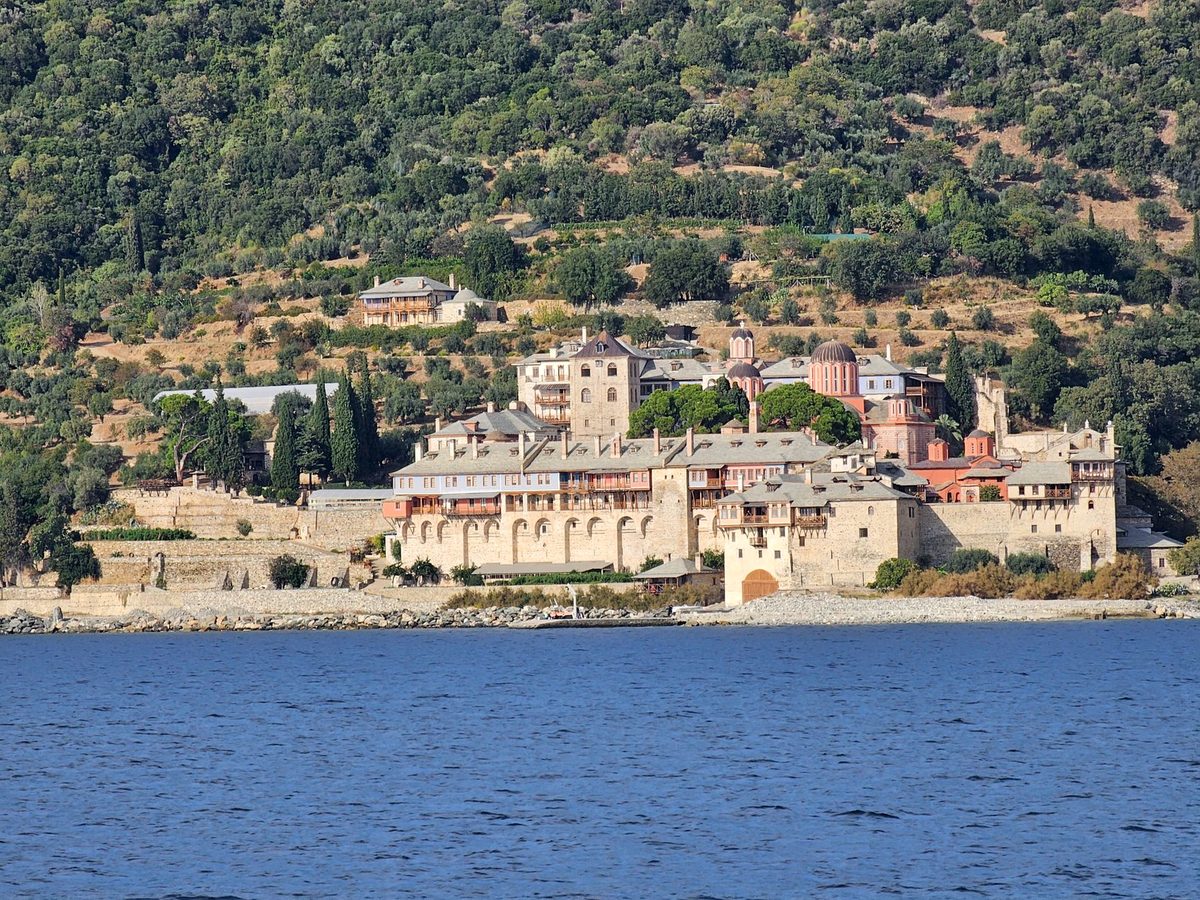 A Mount Athos monastery, seen from the water, the only way visitors see it