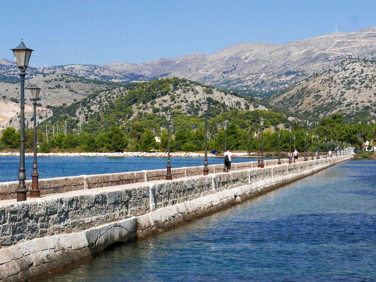 The stone bridge across the Koutavos lagoon at Argostoli