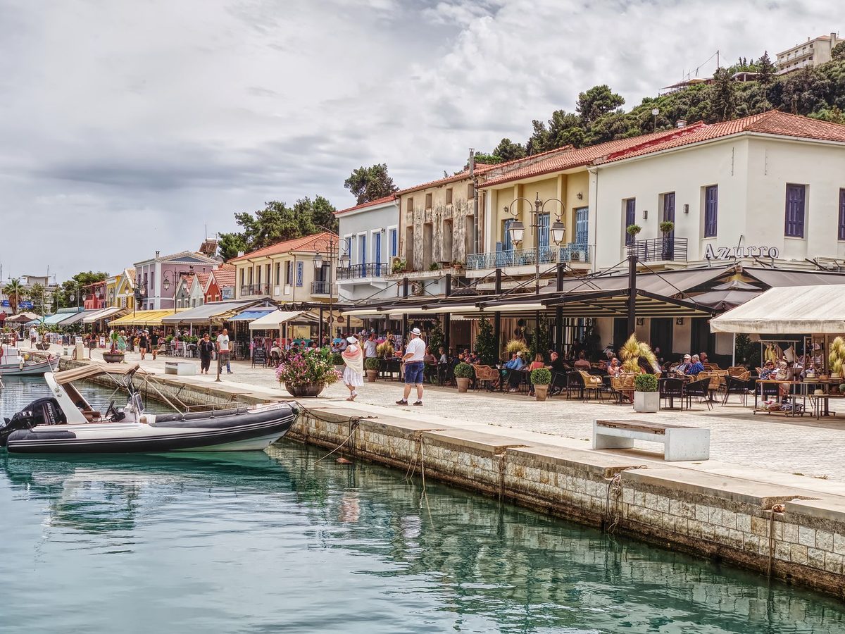 The pastel waterfront at Fiskardo in the far north