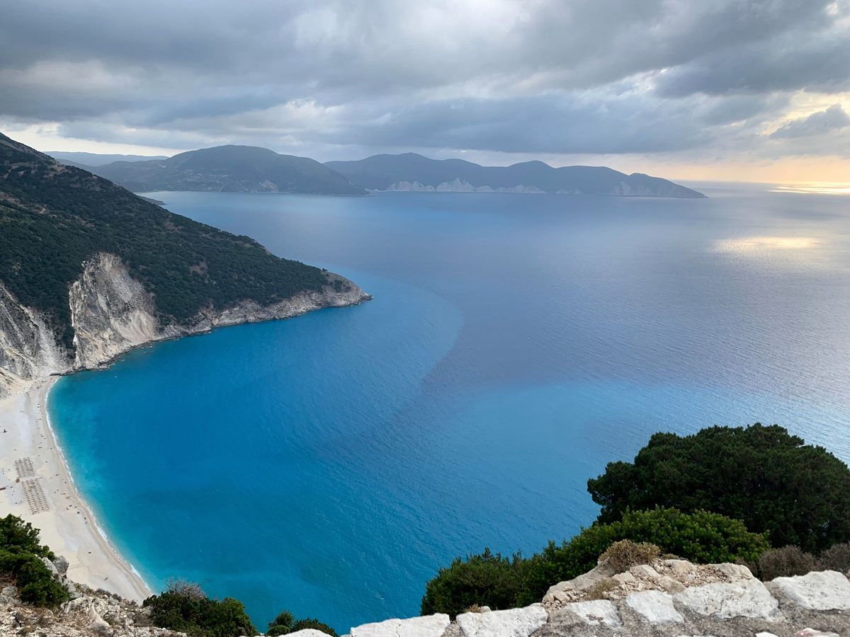 Myrtos beach from the cliff road above