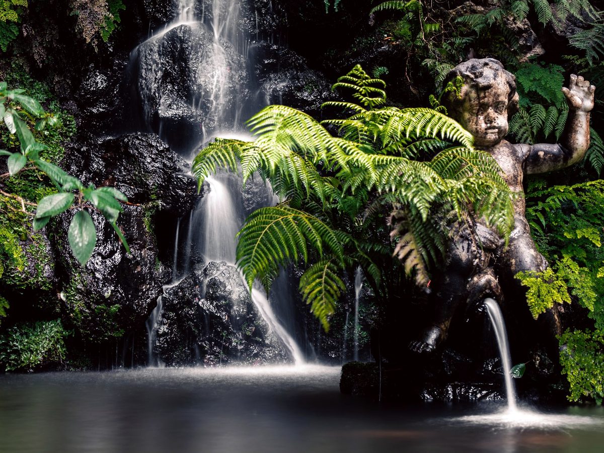 A waterfall in the Monte Palace garden