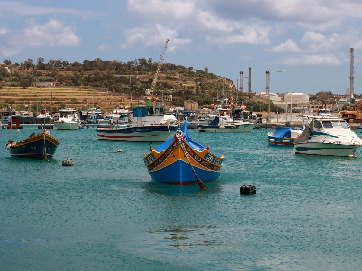 Painted luzzu fishing boats at Marsaxlokk