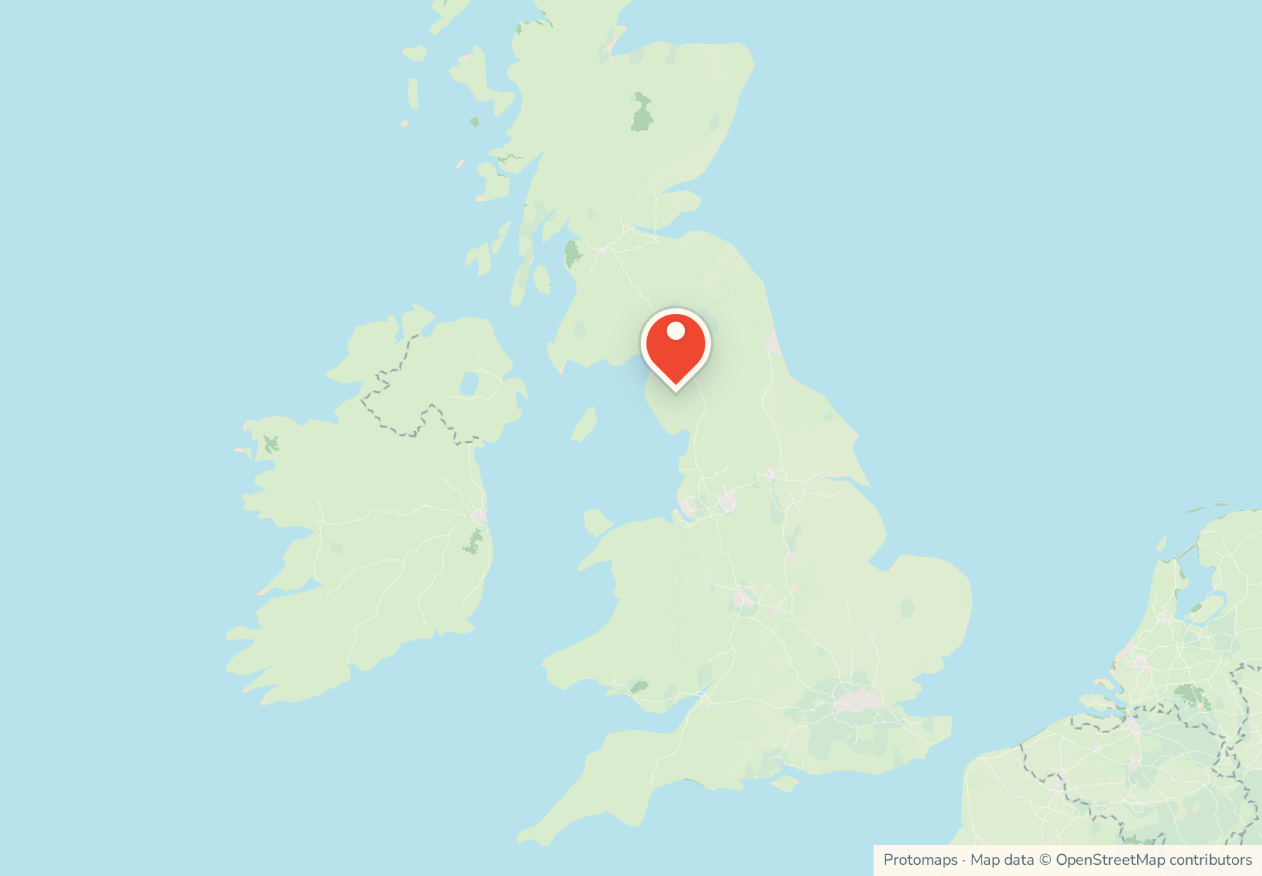 Map of the United Kingdom with the Lake District pinned in the north-west.
