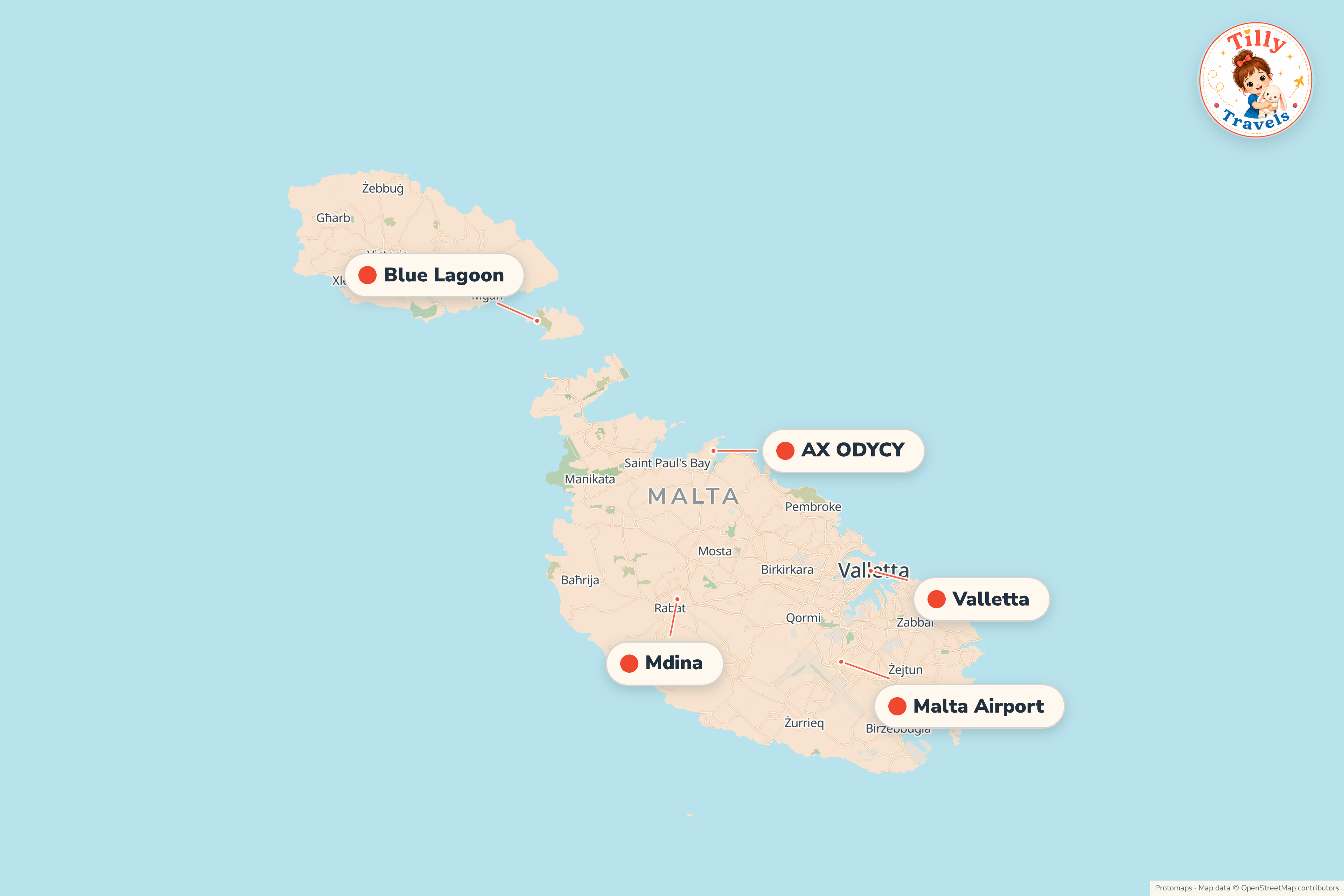 Map of the area around AX ODYCY, showing the resort, the nearest airport and the main family days out