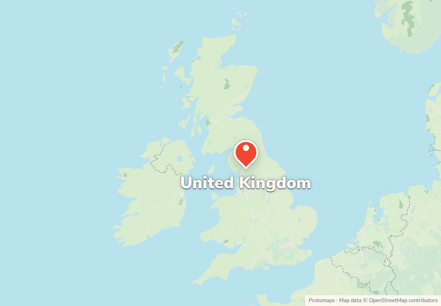 Map of the route from the UK to United Kingdom, with United Kingdom marked