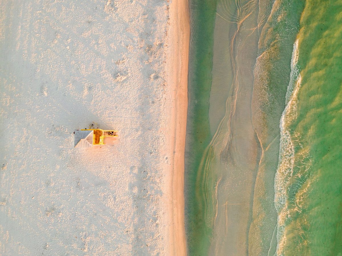 Siesta Key from above, with its fine white sand
