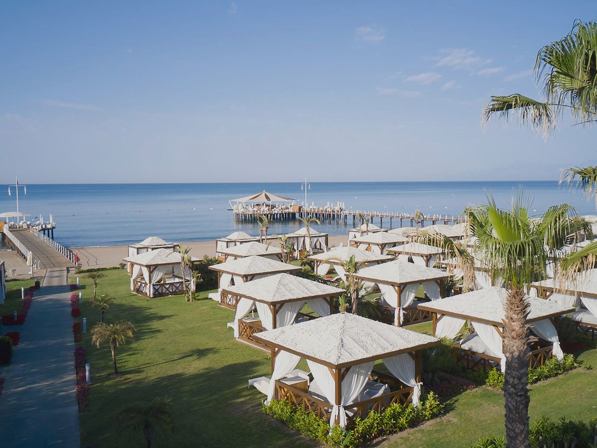 The beachside pavilions on the lawns