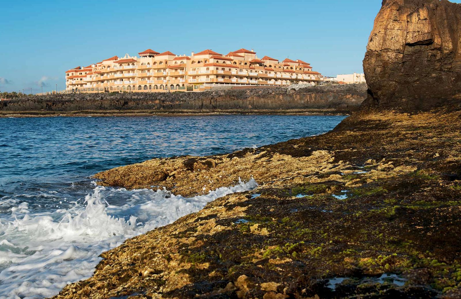 The Elba Castillo San Jorge & Antigua, a 3-star apartment resort on the seafront at Caleta de Fuste on the east coast of Fuerteventura.