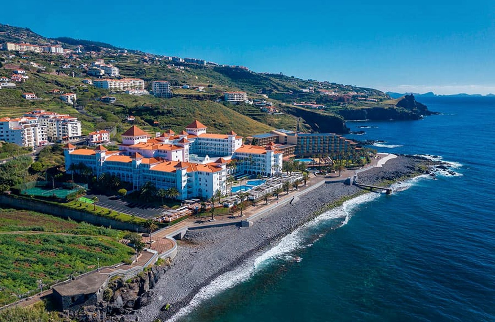 Hotel Riu Madeira on its hillside above the Atlantic at Caniço de Baixo, Madeira.