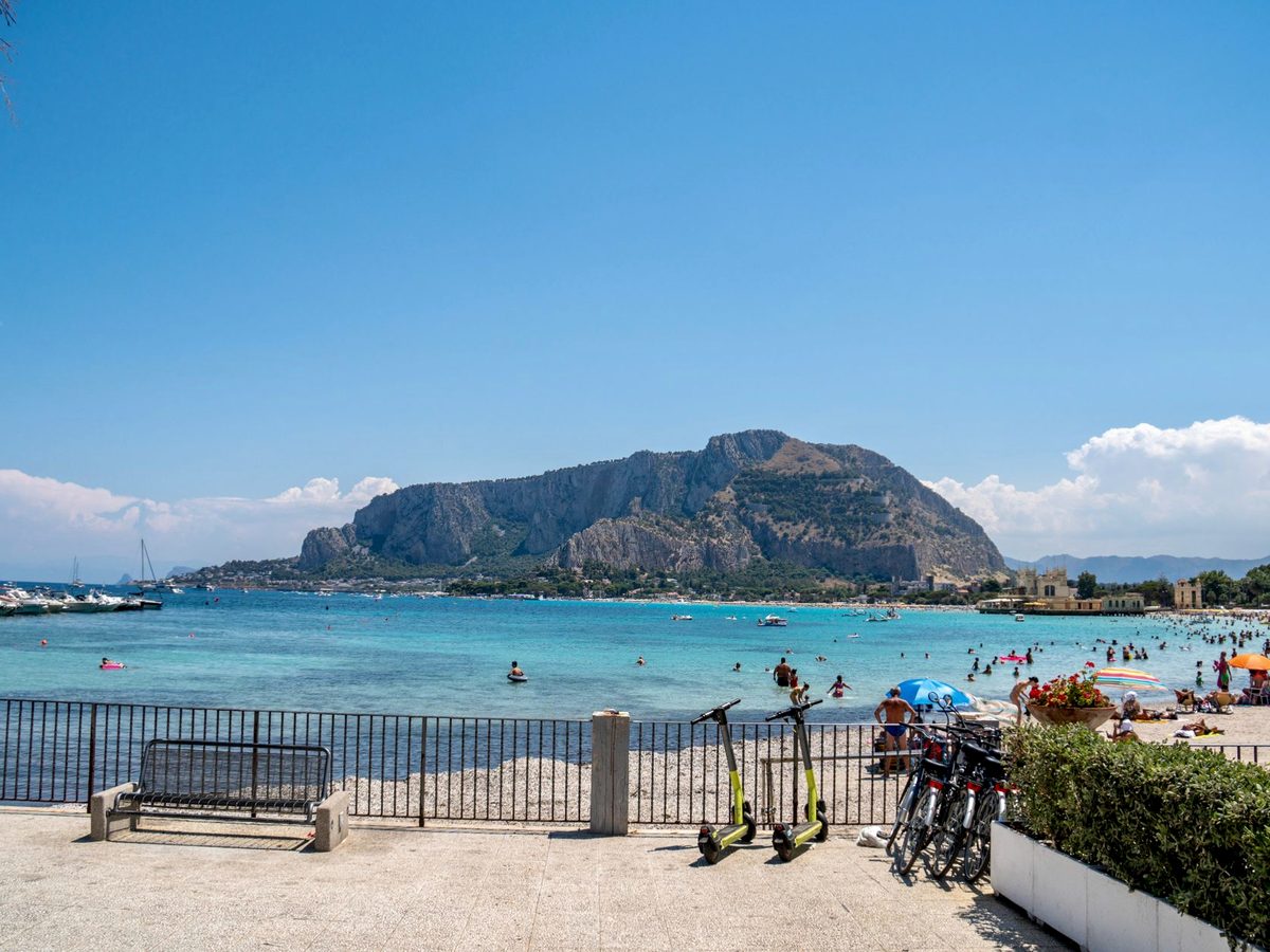 Mondello's pale sand and bathing huts outside Palermo