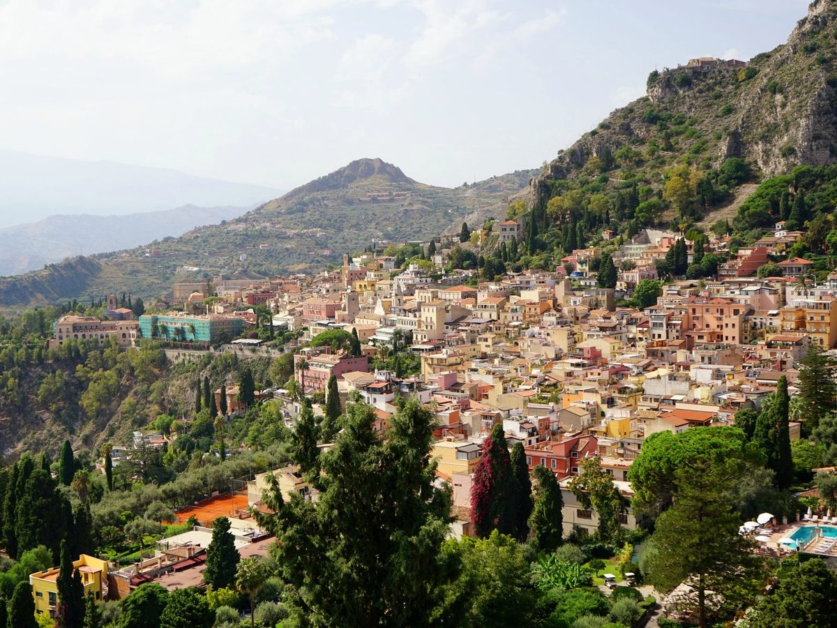 Taormina stacked on its hillside above the coast
