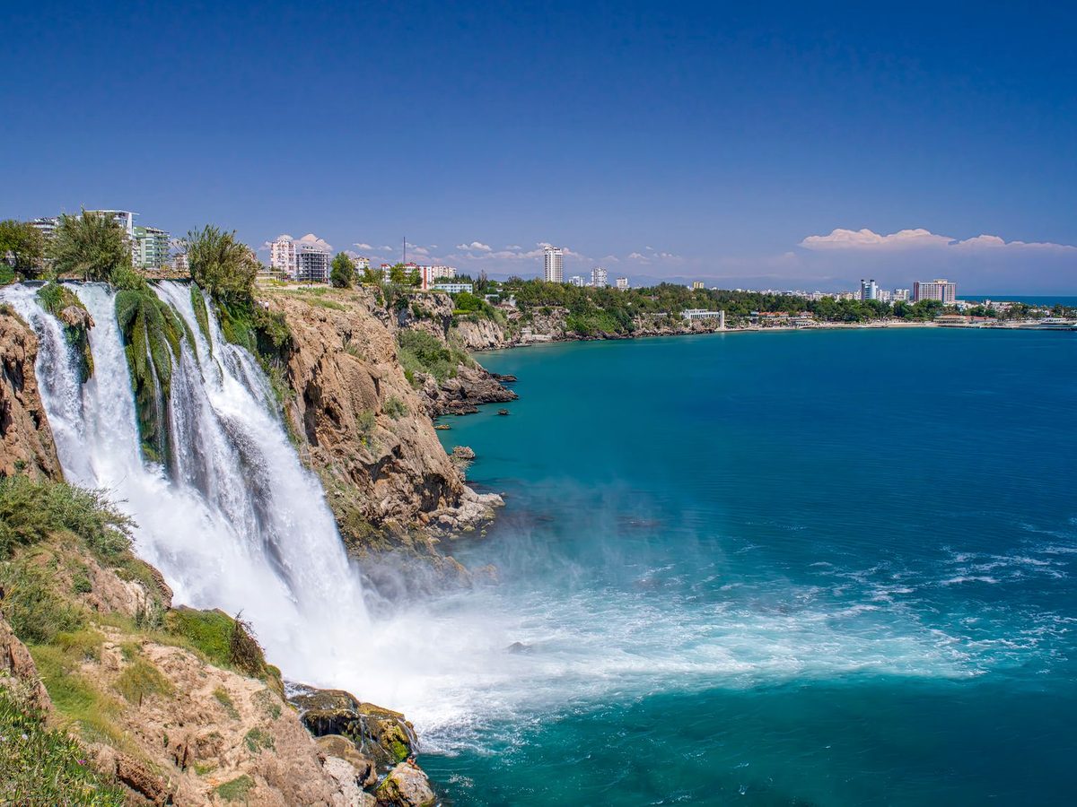 The Düden waterfall dropping into the sea